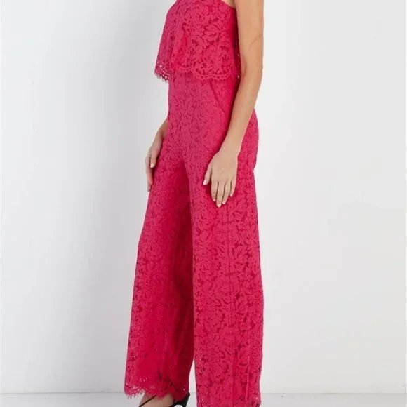 Magenta Pink Lace Jumpsuit - Picture 5 of 6